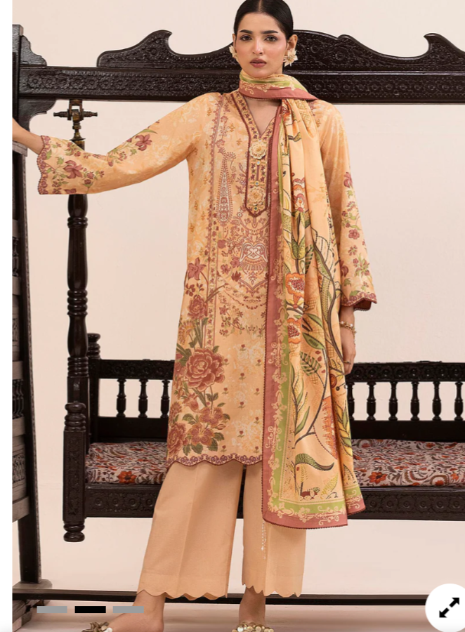 Peach Rust floral Digital print lawn 3 piece