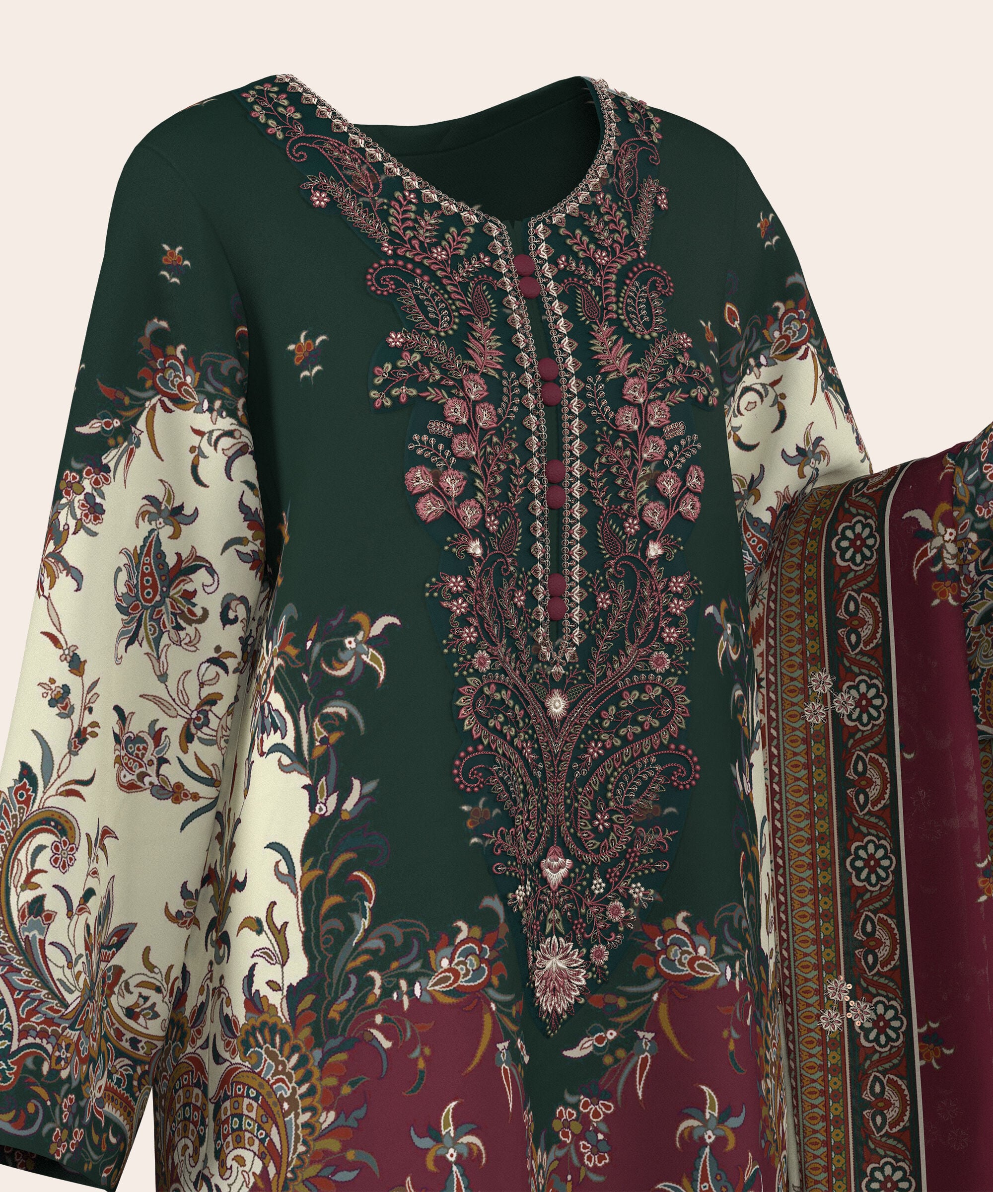 3 Piece - Digital Embroidered Fine Lawn Suit